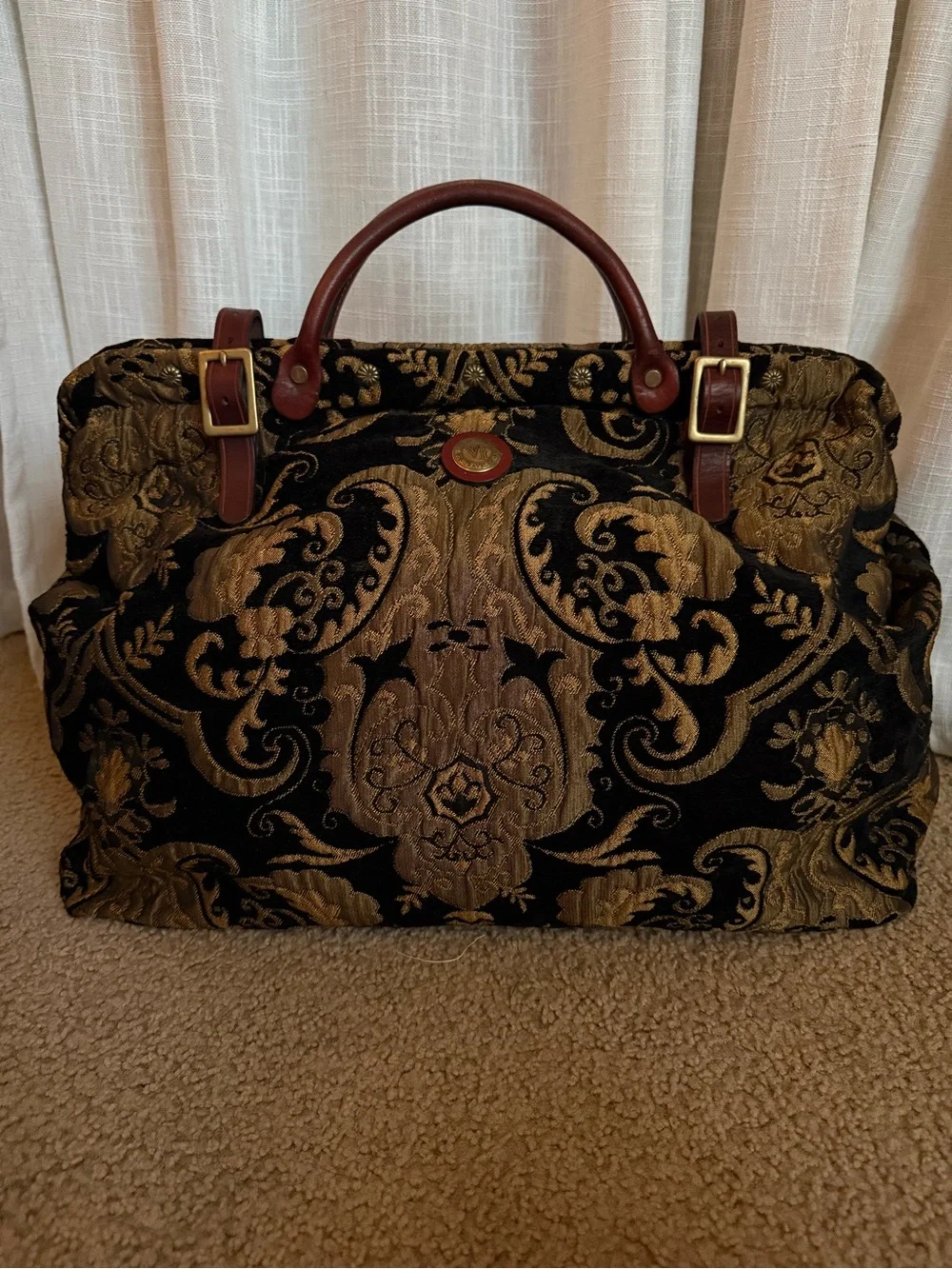 Vintage The Victorian Traveler Tapestry Carpet Bag Weekender Made in USA